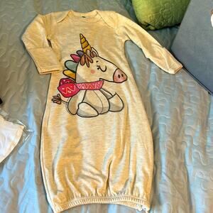 Baby Nightgown With Fold Over Mittens oatmeal Unicorn 0-3 Months